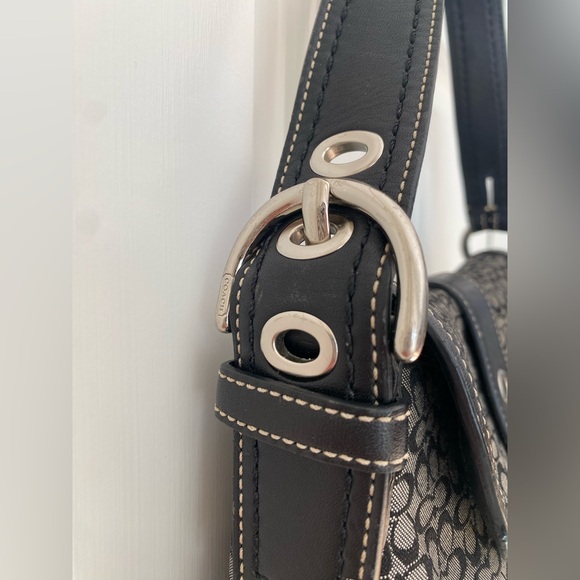 Vintage Y2K COACH Soho Signature C Black Jacquard & Leather Shoulder Bag 🖤 - Picture 5 of 16
